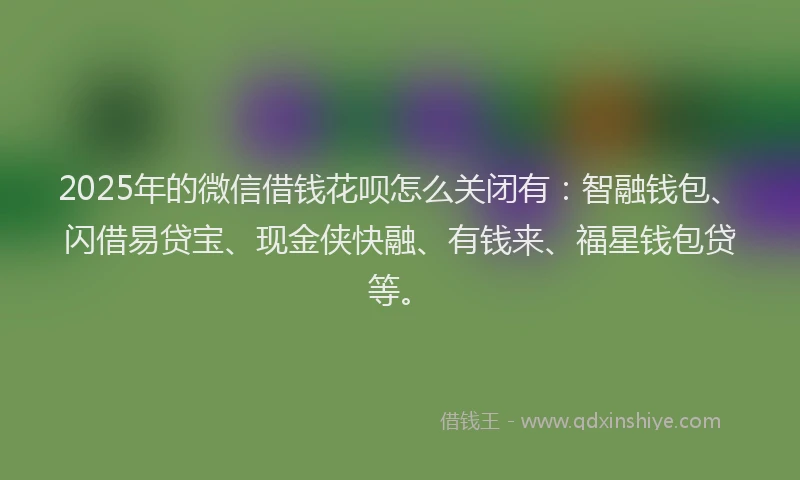 2025年的微信借钱花呗怎么关闭有：智融钱包、闪借易贷宝、现金侠快融、有钱来、福星钱包贷等。