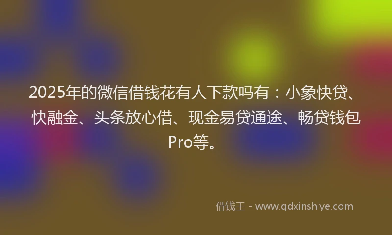 2025年的微信借钱花有人下款吗有：小象快贷、快融金、头条放心借、现金易贷通途、畅贷钱包Pro等。