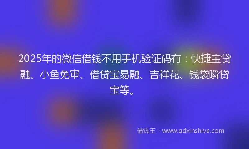 2025年的微信借钱不用手机验证码有：快捷宝贷融、小鱼免审、借贷宝易融、吉祥花、钱袋瞬贷宝等。