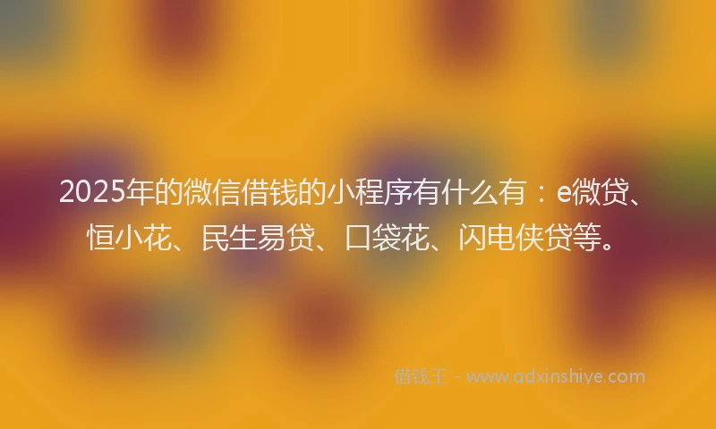 2025年的微信借钱的小程序有什么有：e微贷、恒小花、民生易贷、口袋花、闪电侠贷等。
