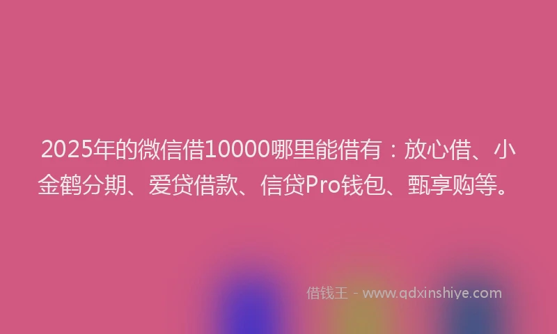 2025年的微信借10000哪里能借有：放心借、小金鹤分期、爱贷借款、信贷Pro钱包、甄享购等。