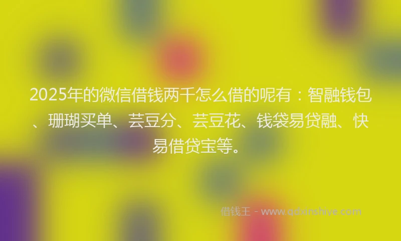 2025年的微信借钱两千怎么借的呢有：智融钱包、珊瑚买单、芸豆分、芸豆花、钱袋易贷融、快易借贷宝等。