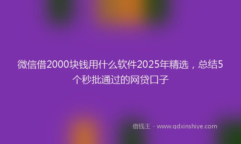 微信借2000块钱用什么软件2025年精选，总结5个秒批通过的网贷口子
