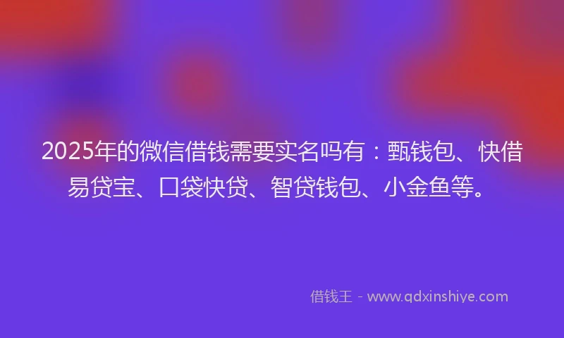 2025年的微信借钱需要实名吗有：甄钱包、快借易贷宝、口袋快贷、智贷钱包、小金鱼等。
