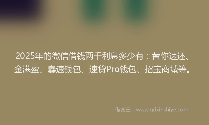 2025年的微信借钱两千利息多少有：替你速还、金满盈、鑫速钱包、速贷Pro钱包、招宝商城等。
