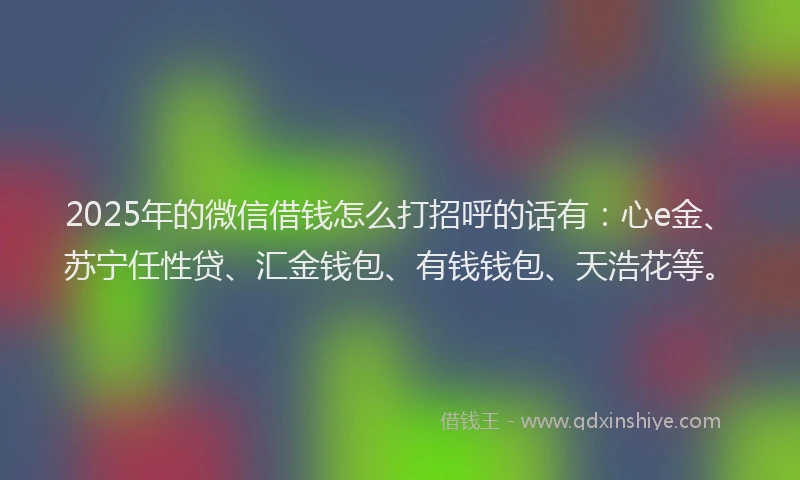 2025年的微信借钱怎么打招呼的话有：心e金、苏宁任性贷、汇金钱包、有钱钱包、天浩花等。