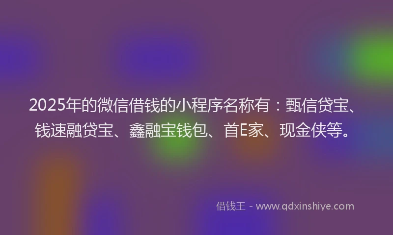 2025年的微信借钱的小程序名称有：甄信贷宝、钱速融贷宝、鑫融宝钱包、首E家、现金侠等。