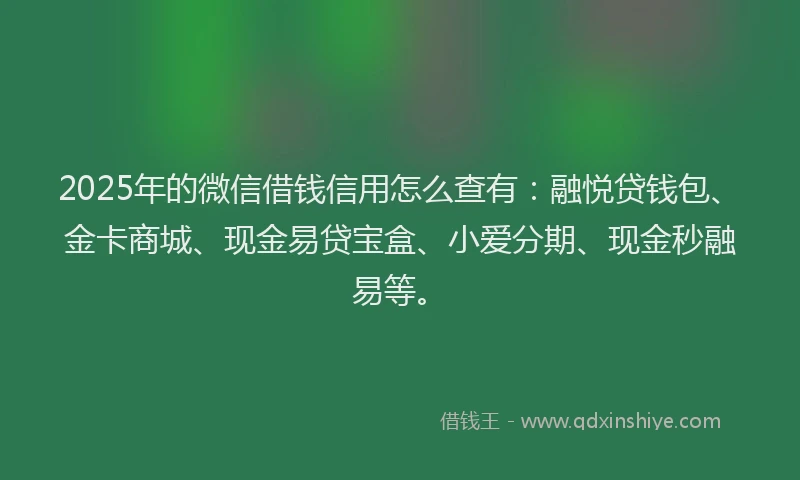 2025年的微信借钱信用怎么查有：融悦贷钱包、金卡商城、现金易贷宝盒、小爱分期、现金秒融易等。