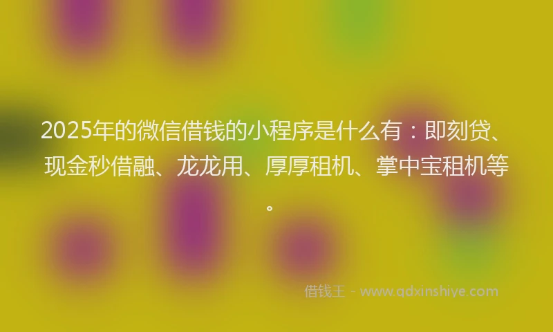 2025年的微信借钱的小程序是什么有：即刻贷、现金秒借融、龙龙用、厚厚租机、掌中宝租机等。
