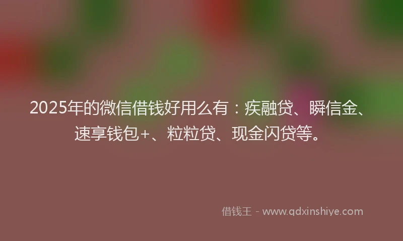 2025年的微信借钱好用么有：疾融贷、瞬信金、速享钱包+、粒粒贷、现金闪贷等。