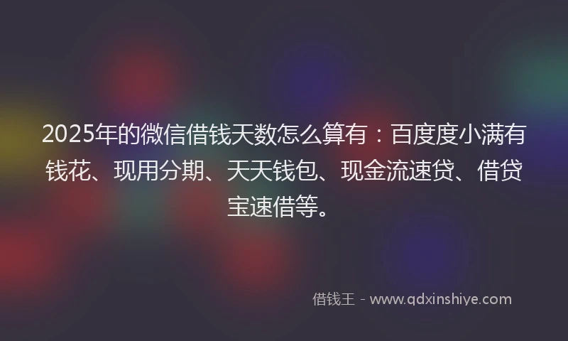 2025年的微信借钱天数怎么算有：百度度小满有钱花、现用分期、天天钱包、现金流速贷、借贷宝速借等。