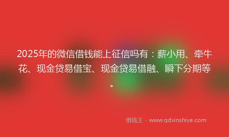 2025年的微信借钱能上征信吗有：薪小用、牵牛花、现金贷易借宝、现金贷易借融、瞬下分期等。