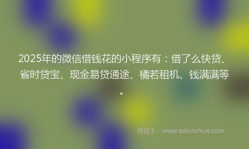 2025年的微信借钱花的小程序有：借了么快贷、省时贷宝、现金易贷通途、橘若租机、钱满满等。