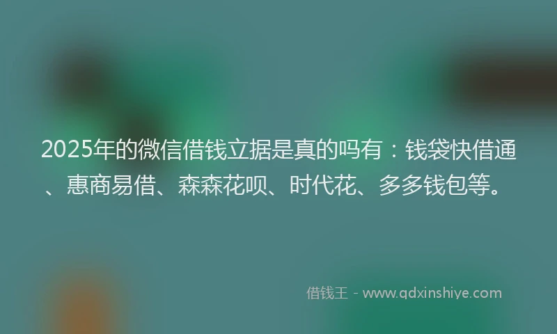 2025年的微信借钱立据是真的吗有：钱袋快借通、惠商易借、森森花呗、时代花、多多钱包等。