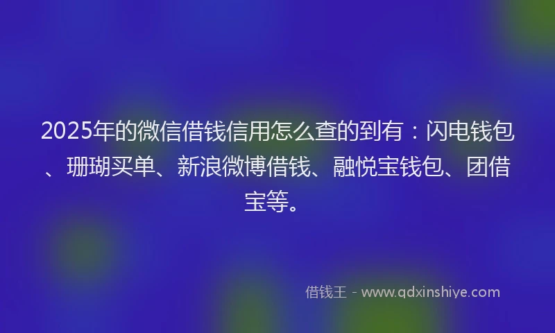 2025年的微信借钱信用怎么查的到有：闪电钱包、珊瑚买单、新浪微博借钱、融悦宝钱包、团借宝等。