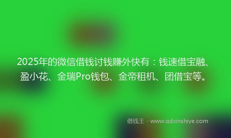 2025年的微信借钱讨钱赚外快有：钱速借宝融、盈小花、金瑞Pro钱包、金帝租机、团借宝等。