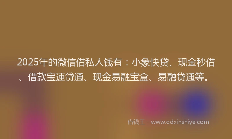 2025年的微信借私人钱有：小象快贷、现金秒借、借款宝速贷通、现金易融宝盒、易融贷通等。