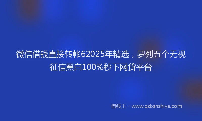 微信借钱直接转帐62025年精选，罗列五个无视征信黑白100%秒下网贷平台