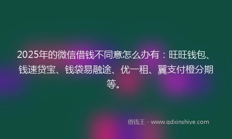 2025年的微信借钱不同意怎么办有：旺旺钱包、钱速贷宝、钱袋易融途、优一租、翼支付橙分期等。
