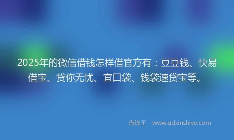 2025年的微信借钱怎样借官方有：豆豆钱、快易借宝、贷你无忧、宜口袋、钱袋速贷宝等。