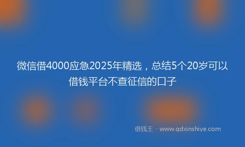 微信借4000应急2025年精选，总结5个20岁可以借钱平台不查征信的口子