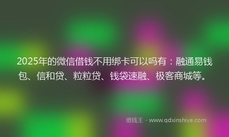 2025年的微信借钱不用绑卡可以吗有：融通易钱包、信和贷、粒粒贷、钱袋速融、极客商城等。