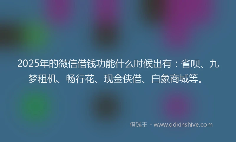 2025年的微信借钱功能什么时候出有：省呗、九梦租机、畅行花、现金侠借、白象商城等。