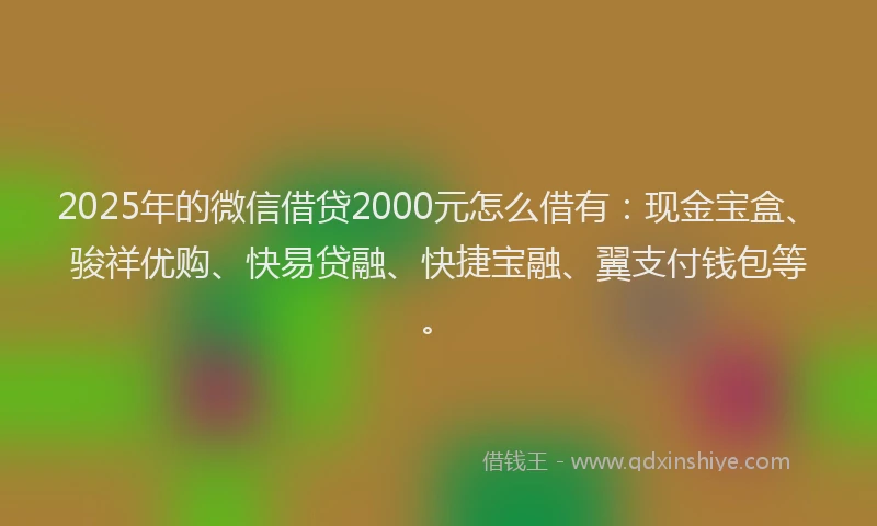 2025年的微信借贷2000元怎么借有：现金宝盒、骏祥优购、快易贷融、快捷宝融、翼支付钱包等。