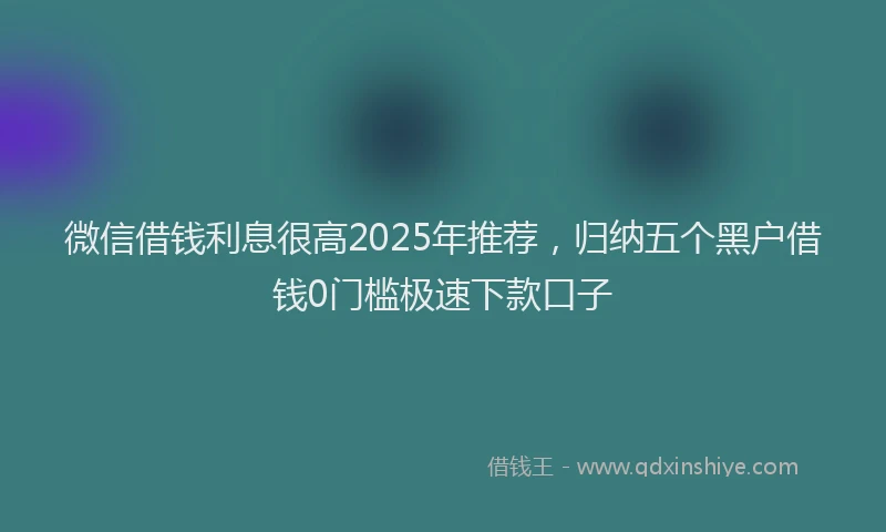 微信借钱利息很高2025年推荐，归纳五个黑户借钱0门槛极速下款口子