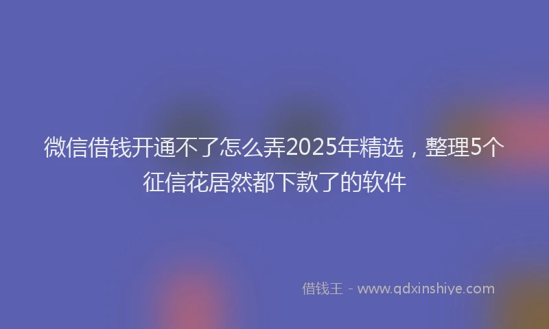 微信借钱开通不了怎么弄2025年精选，整理5个征信花居然都下款了的软件