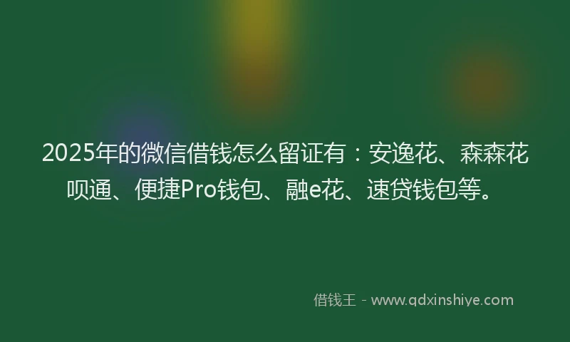 2025年的微信借钱怎么留证有：安逸花、森森花呗通、便捷Pro钱包、融e花、速贷钱包等。