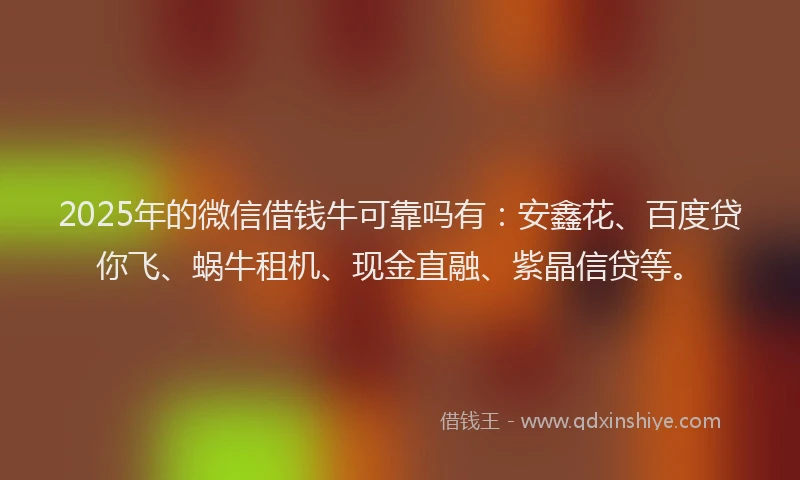 2025年的微信借钱牛可靠吗有：安鑫花、百度贷你飞、蜗牛租机、现金直融、紫晶信贷等。