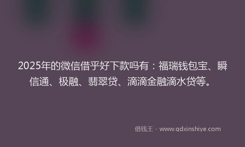 2025年的微信借乎好下款吗有：福瑞钱包宝、瞬信通、极融、翡翠贷、滴滴金融滴水贷等。