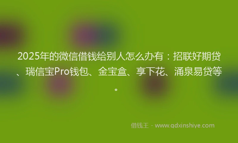 2025年的微信借钱给别人怎么办有：招联好期贷、瑞信宝Pro钱包、金宝盒、享下花、涌泉易贷等。