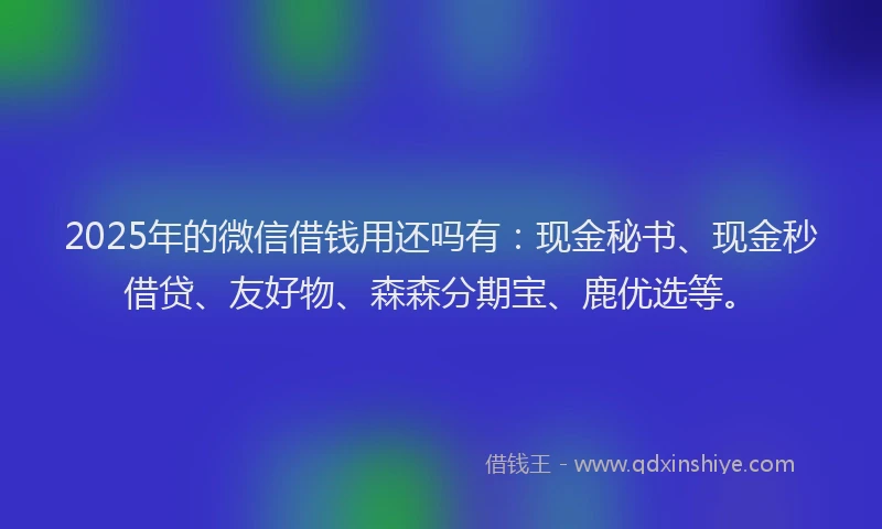 2025年的微信借钱用还吗有：现金秘书、现金秒借贷、友好物、森森分期宝、鹿优选等。