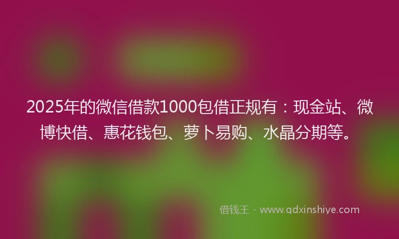 2025年的微信借款1000包借正规有：现金站、微博快借、惠花钱包、萝卜易购、水晶分期等。