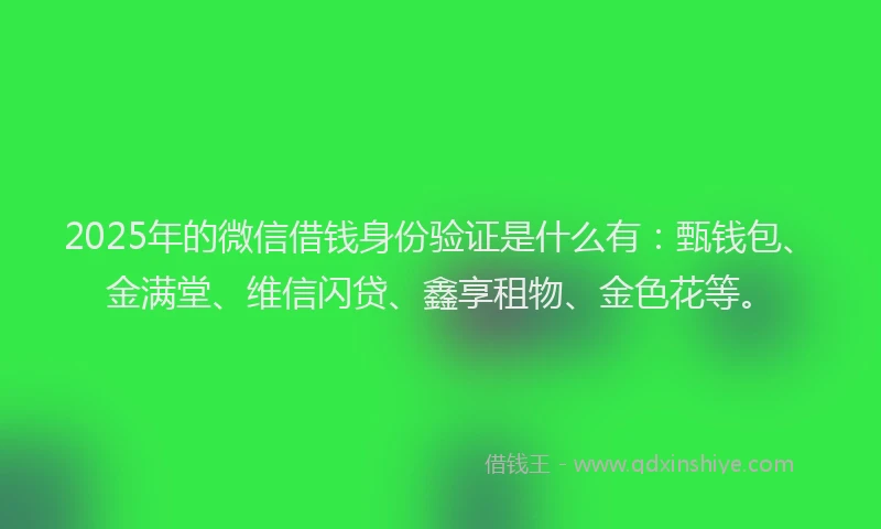 2025年的微信借钱身份验证是什么有：甄钱包、金满堂、维信闪贷、鑫享租物、金色花等。