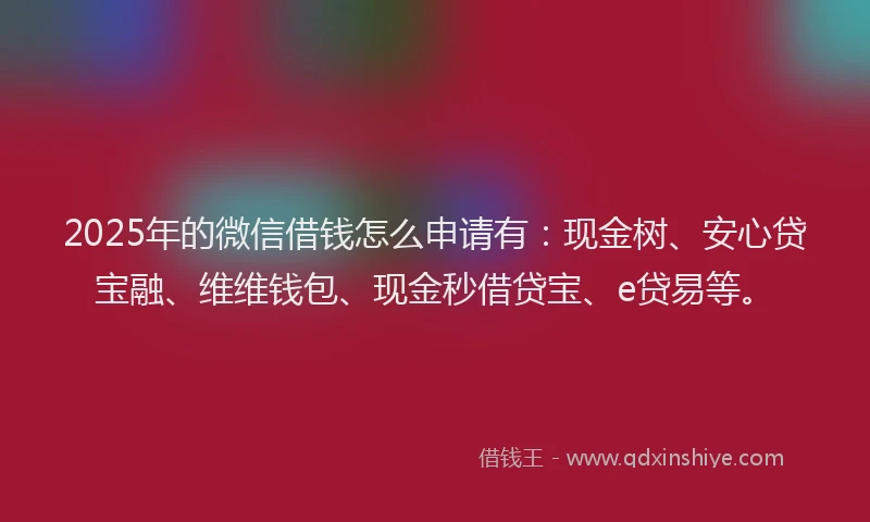 2025年的微信借钱怎么申请有：现金树、安心贷宝融、维维钱包、现金秒借贷宝、e贷易等。