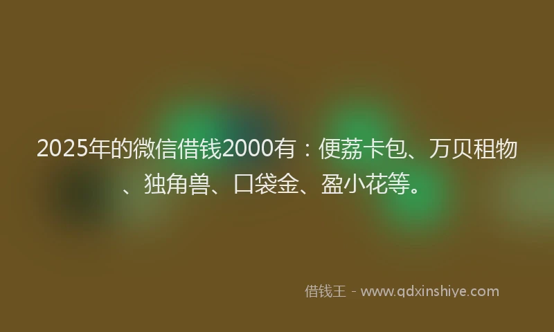 2025年的微信借钱2000有：便荔卡包、万贝租物、独角兽、口袋金、盈小花等。