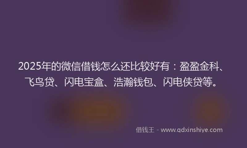 2025年的微信借钱怎么还比较好有：盈盈金科、飞鸟贷、闪电宝盒、浩瀚钱包、闪电侠贷等。