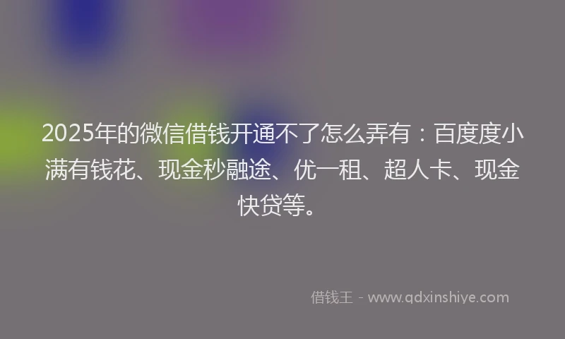 2025年的微信借钱开通不了怎么弄有：百度度小满有钱花、现金秒融途、优一租、超人卡、现金快贷等。