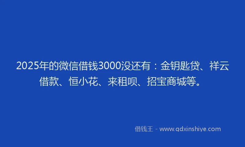 2025年的微信借钱3000没还有：金钥匙贷、祥云借款、恒小花、来租呗、招宝商城等。