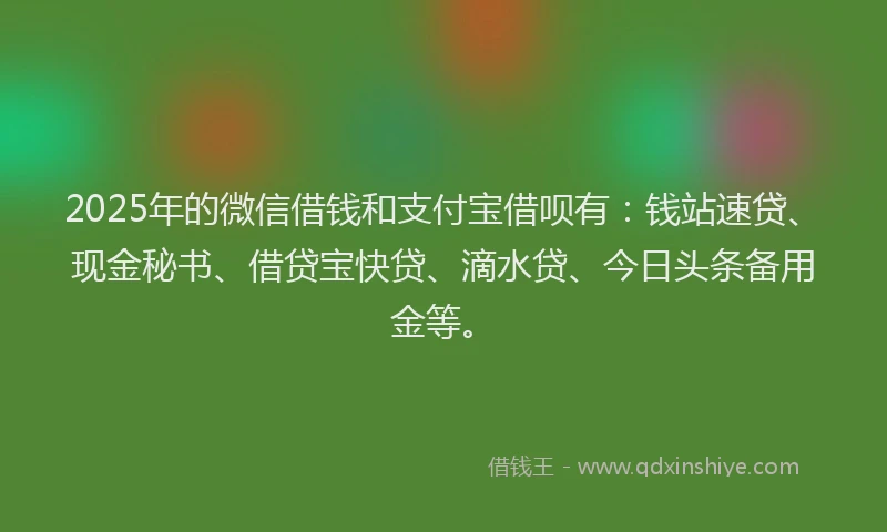 2025年的微信借钱和支付宝借呗有：钱站速贷、现金秘书、借贷宝快贷、滴水贷、今日头条备用金等。