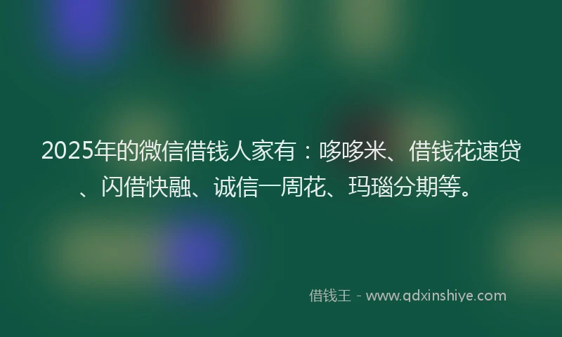 2025年的微信借钱人家有：哆哆米、借钱花速贷、闪借快融、诚信一周花、玛瑙分期等。