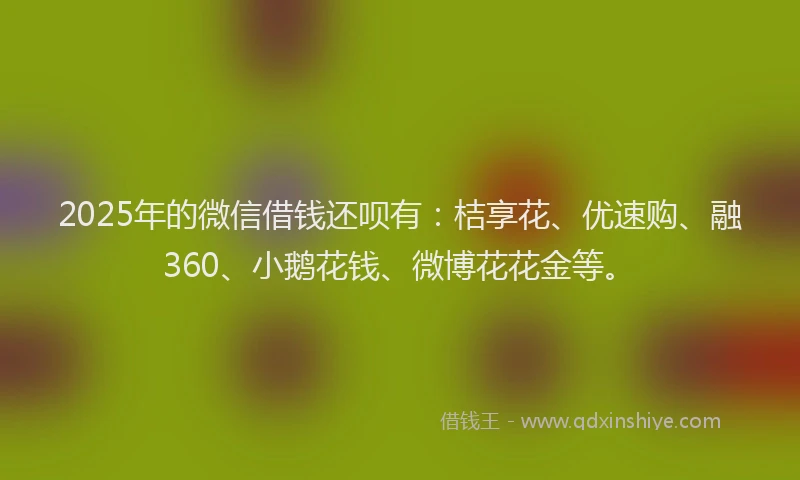2025年的微信借钱还呗有：桔享花、优速购、融360、小鹅花钱、微博花花金等。