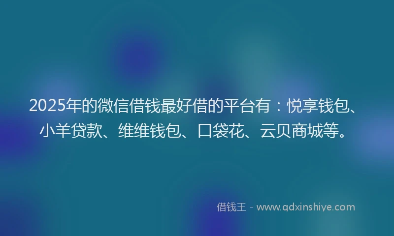 2025年的微信借钱最好借的平台有：悦享钱包、小羊贷款、维维钱包、口袋花、云贝商城等。