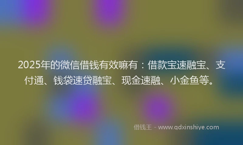2025年的微信借钱有效嘛有：借款宝速融宝、支付通、钱袋速贷融宝、现金速融、小金鱼等。