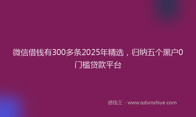 微信借钱有300多条2025年精选，归纳五个黑户0门槛贷款平台