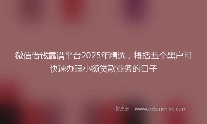 微信借钱靠谱平台2025年精选，概括五个黑户可快速办理小额贷款业务的口子