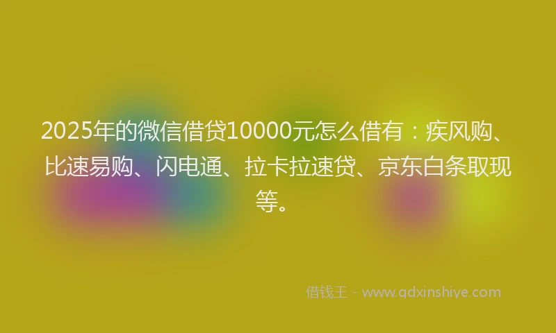 2025年的微信借贷10000元怎么借有：疾风购、比速易购、闪电通、拉卡拉速贷、京东白条取现等。